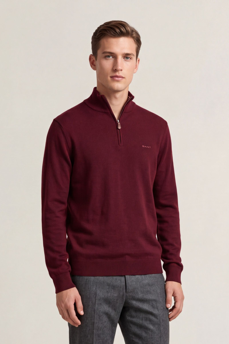 SVETER GANT EXTRAFINE MERINO WOOL HALF ZIP DEEP GRAPE WINE