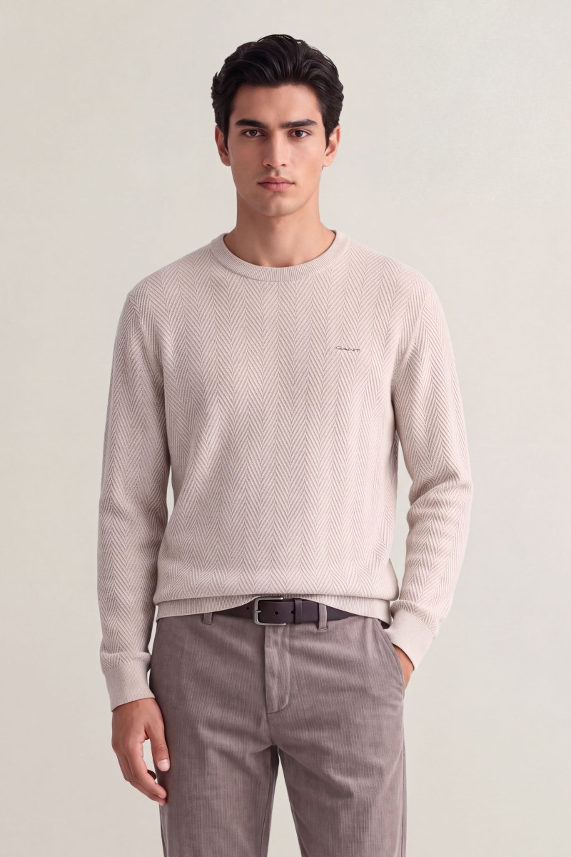 SVETER GANT HERRINGBONE TEXTURED C-NECK CLAY BEIGE