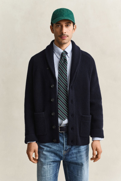 KARDIGÁN GANT RIBBED WOOL BLEND SHAWL CARDIGAN - Kép 1