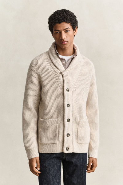 KARDIGÁN GANT RIBBED WOOL BLEND SHAWL CARDIGAN - Kép 1
