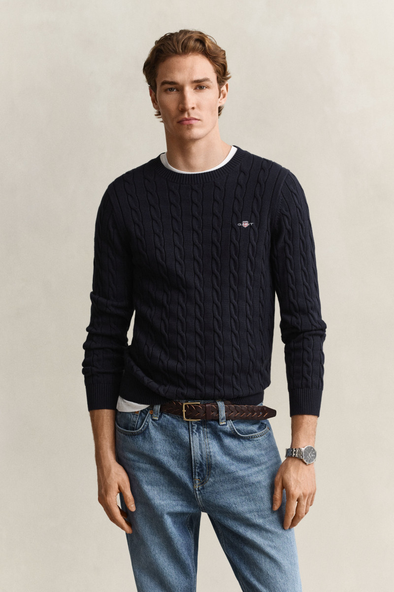 SVETER GANT COTTON CABLE C-NECK EVENING BLUE