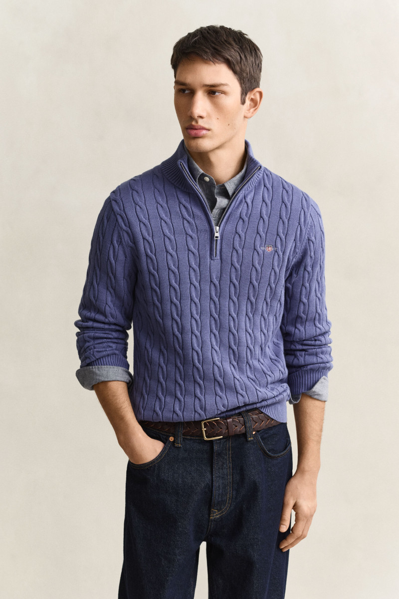 SVETER GANT COTTON CABLE HALF ZIP BLUE HORIZON