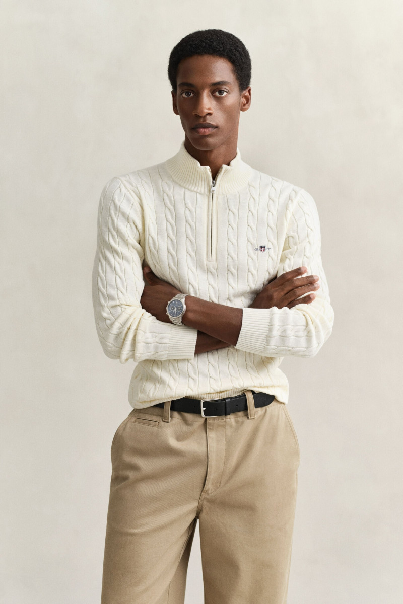 SVETER GANT COTTON CABLE HALF ZIP CREAM