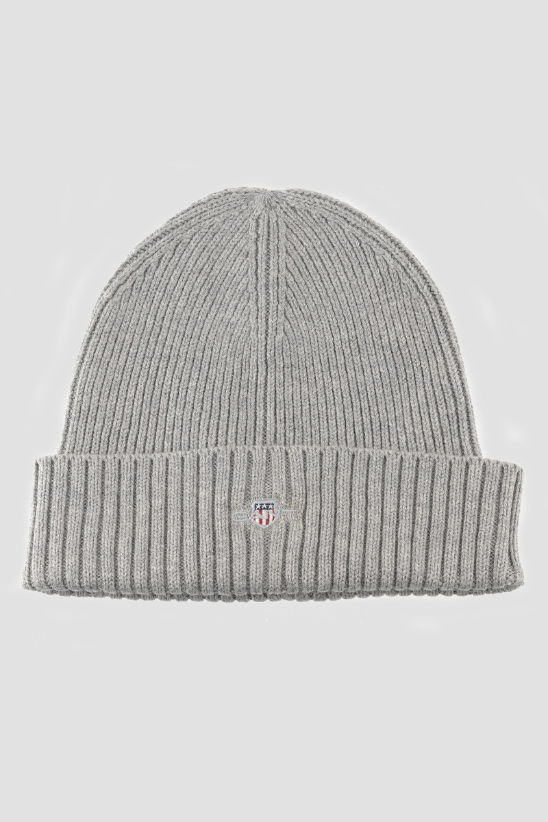 ČAPICA GANT COTTON BLEND LOGO BEANIE GREY MELANGE