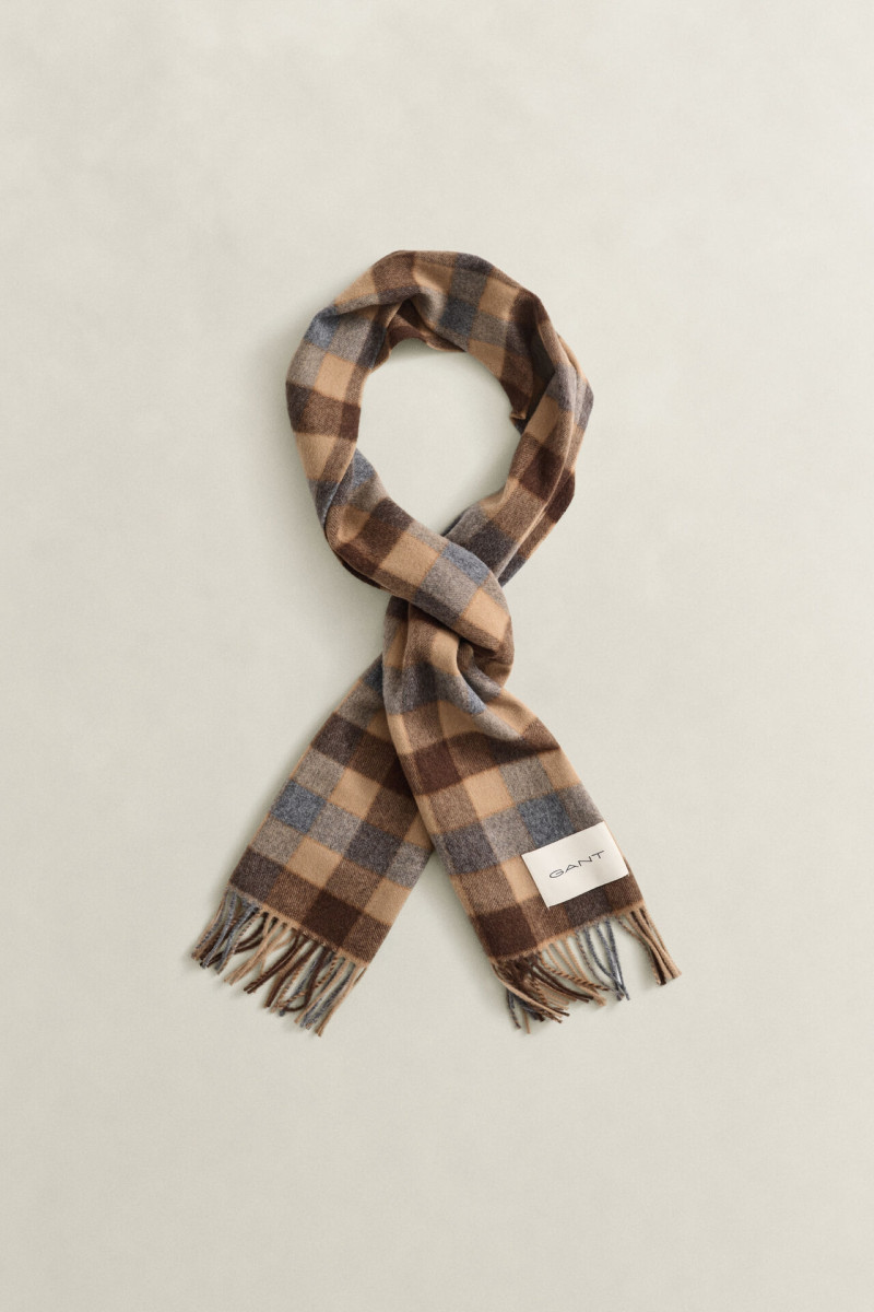 ŠÁL GANT CHECKED WOOL SCARF WARM KHAKI