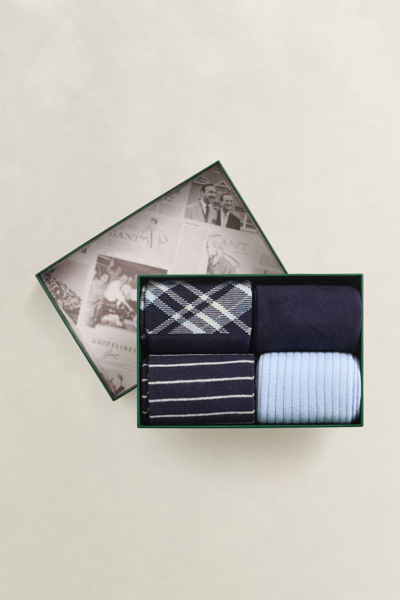 PONOŽKY GANT CHECKED SOCKS 4-PACK GIFT BOX EVENING BLUE