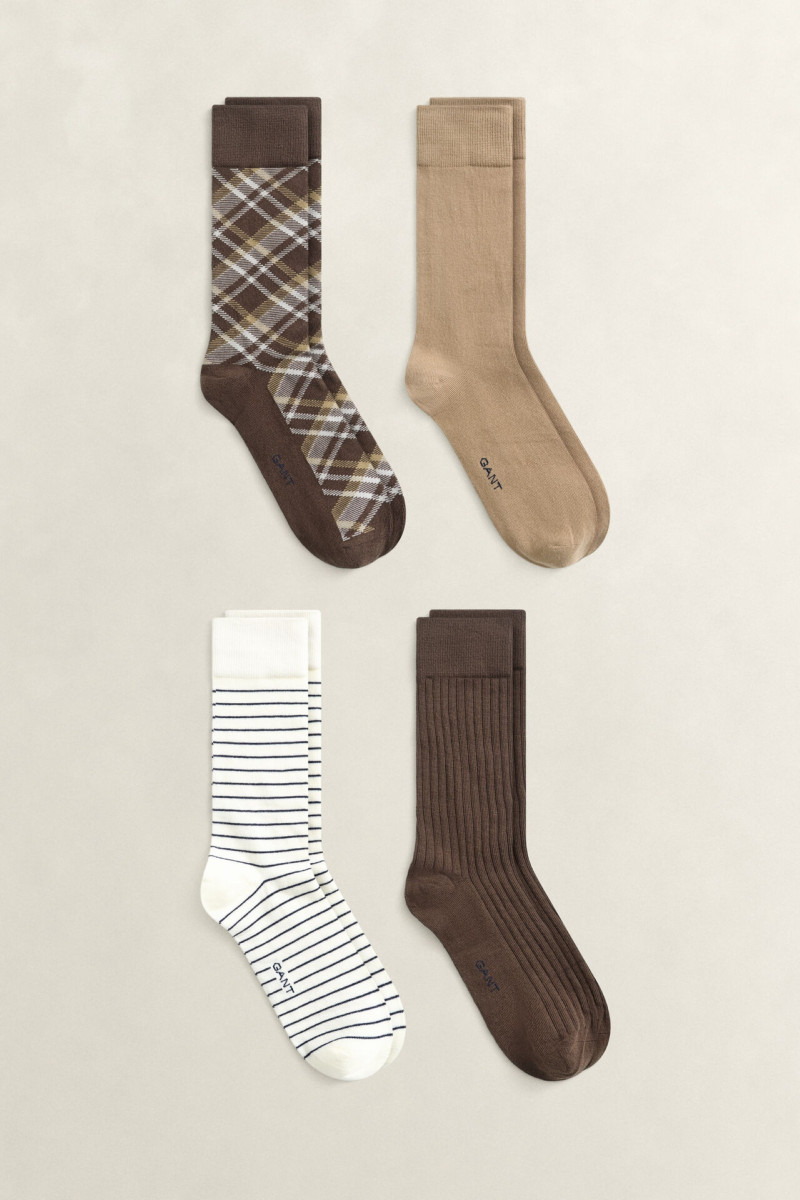 PONOŽKY GANT CHECKED SOCKS 4-PACK GIFT BOX SHADOW BROWN