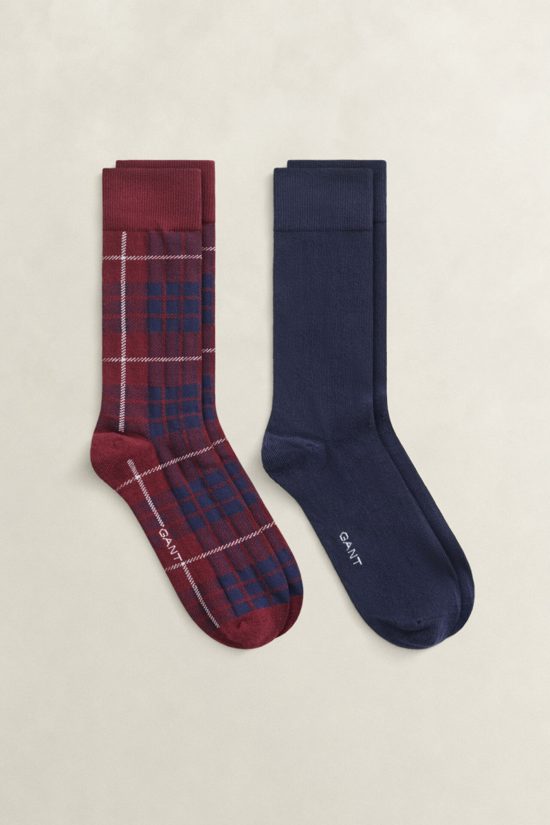 PONOŽKY GANT TARTAN SOCKS 2-PACK GIFT BOX DEEP GRAPE WINE