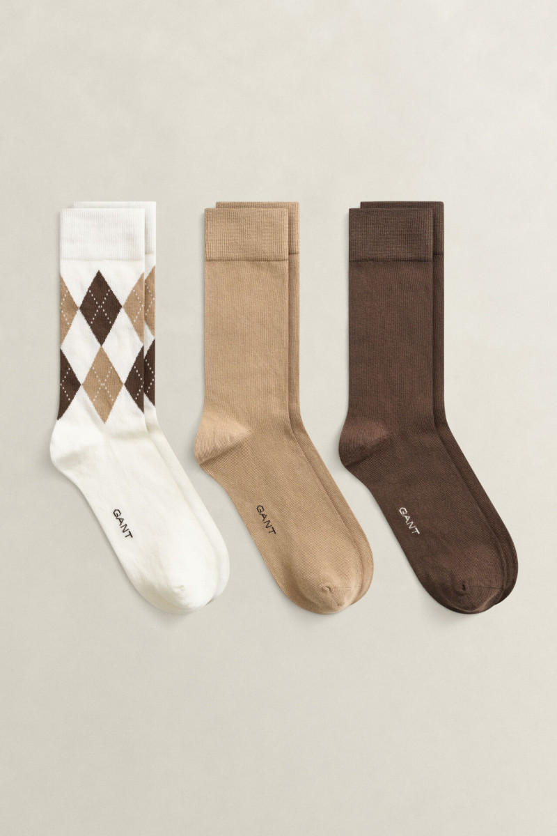 PONOŽKY GANT ARGYLE SOCKS 3-PACK CREAM