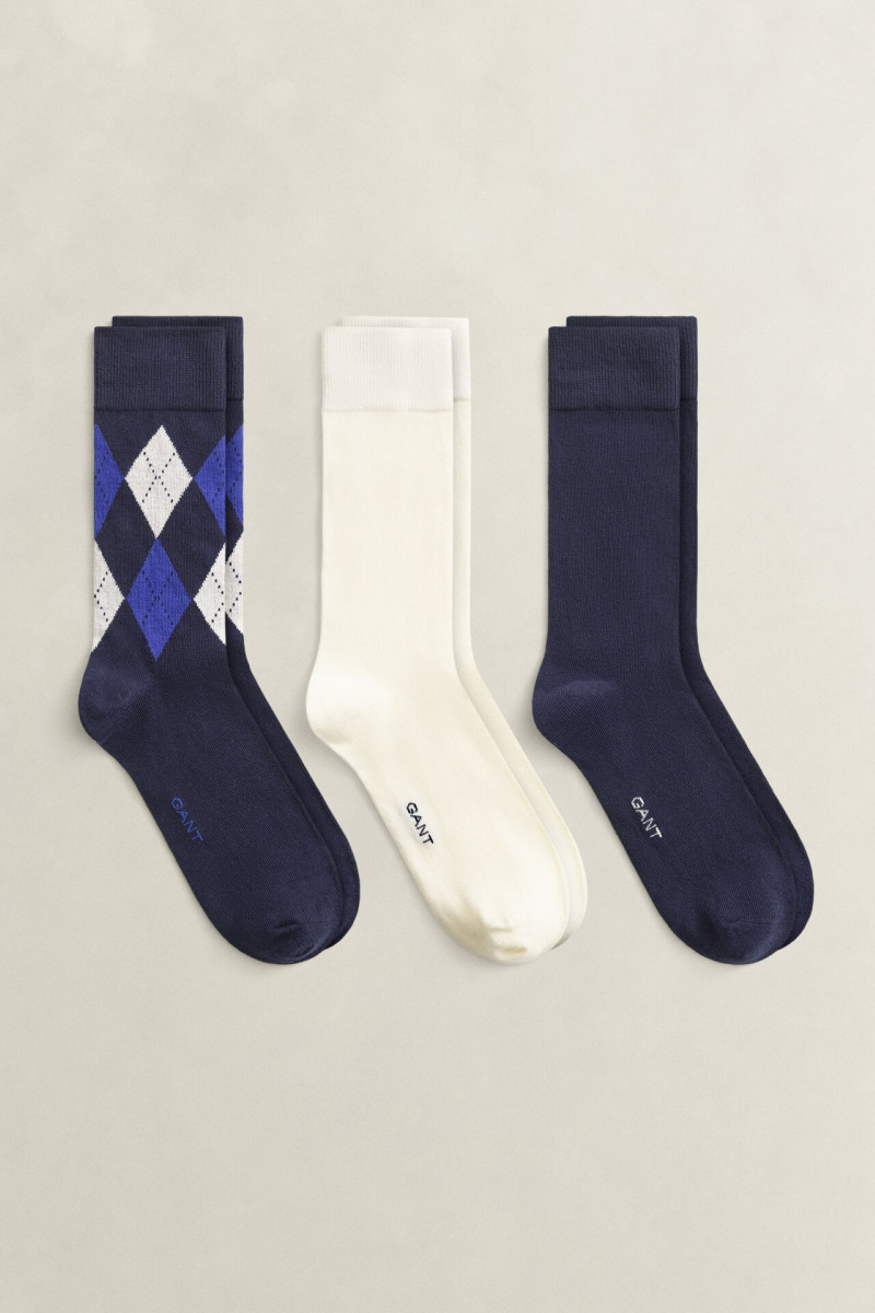 PONOŽKY GANT ARGYLE SOCKS 3-PACK EVENING BLUE