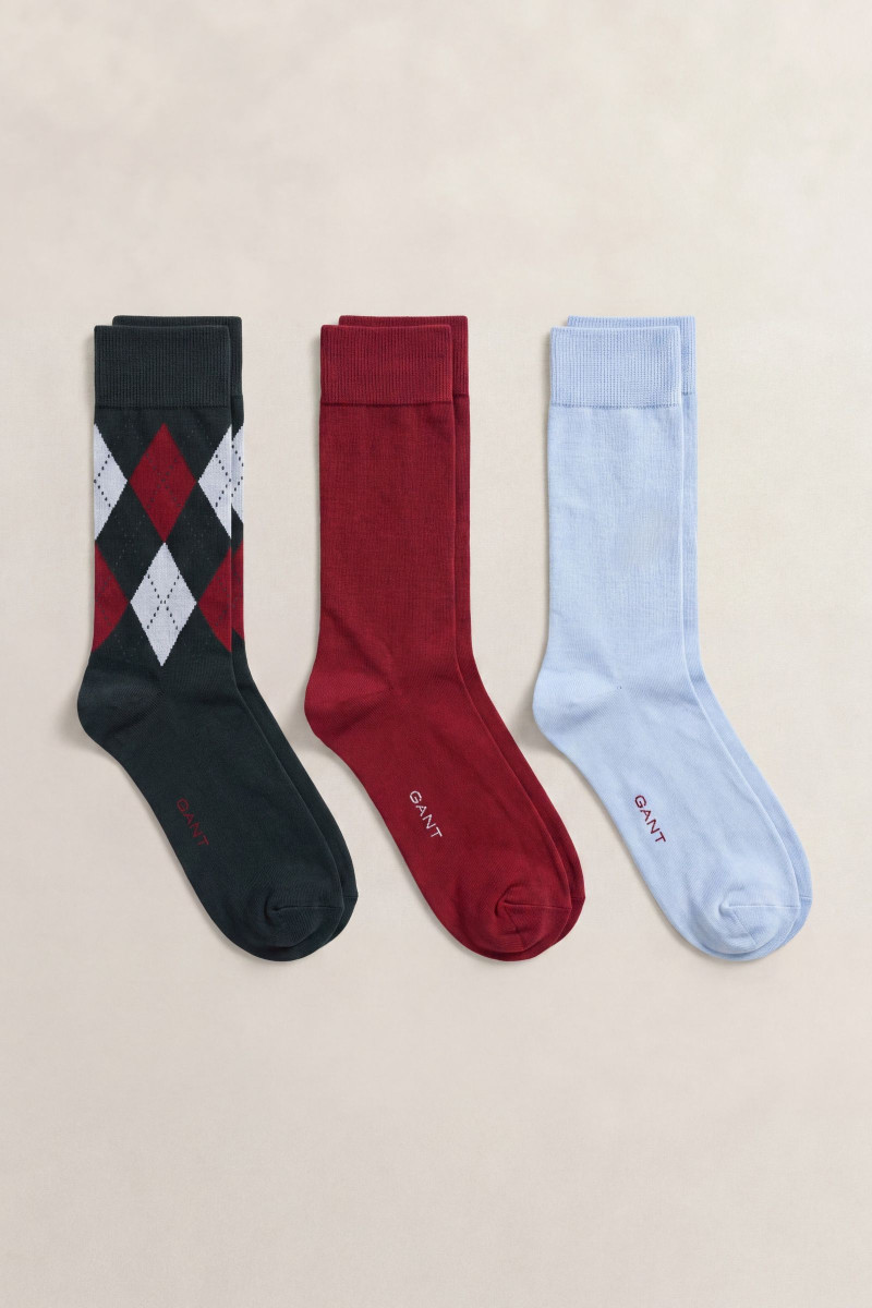 PONOŽKY GANT ARGYLE SOCKS 3-PACK TARTAN GREEN