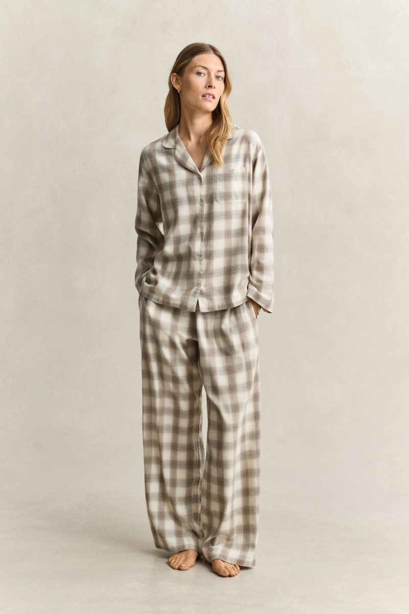 PYŽAMO GANT CHECKED FLANNEL PAJAMA SET MIST TAUPE
