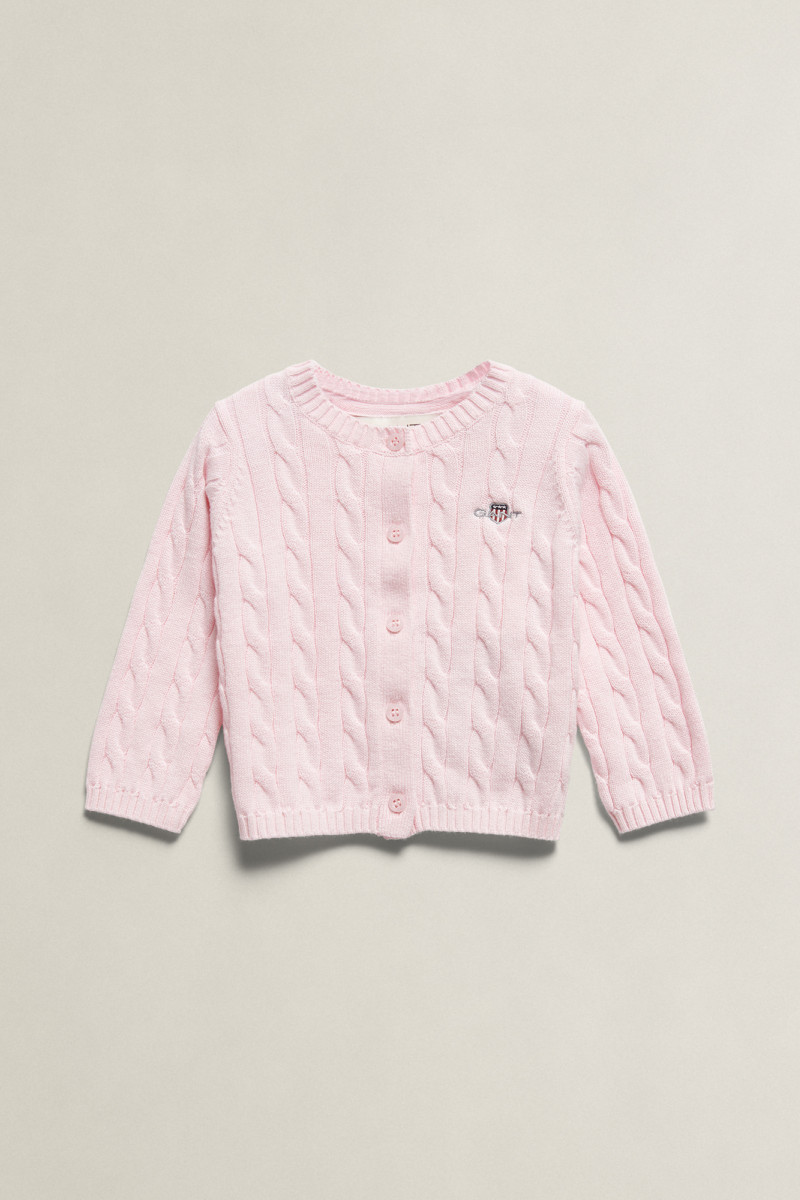 SVETER GANT SHIELD CABLE KNIT CARDIGAN LIGHT PINK