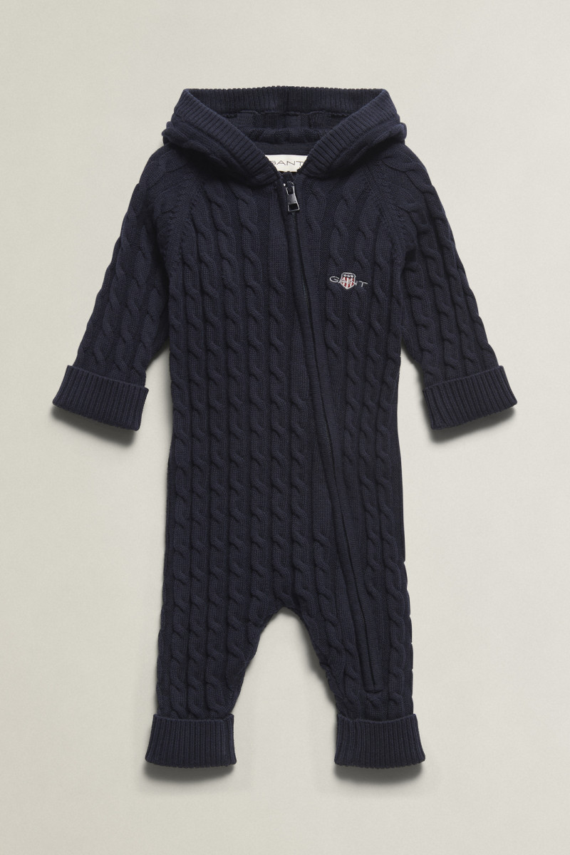 OVERAL GANT SHIELD CABLEKNIT LS HOODED ROMPER EVENING BLUE