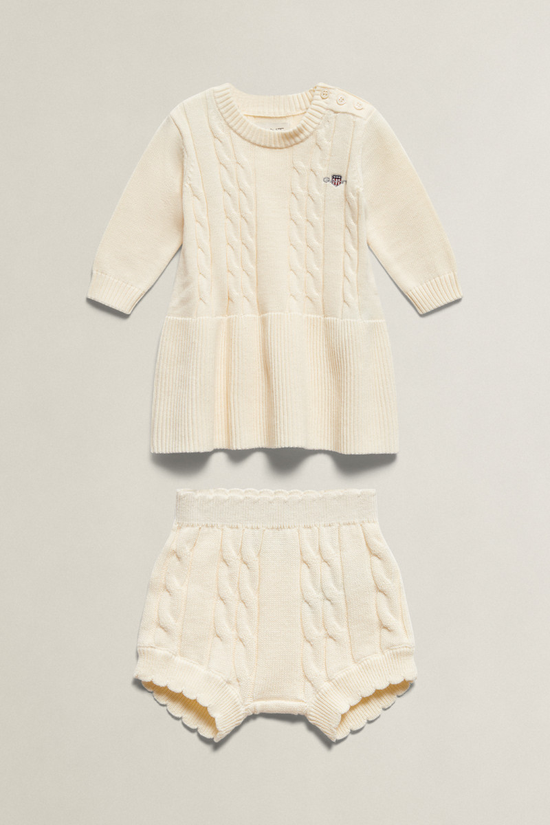 DETSKÝ SET GANT CABLE KNIT DRESS & BLOOMER SET CREAM
