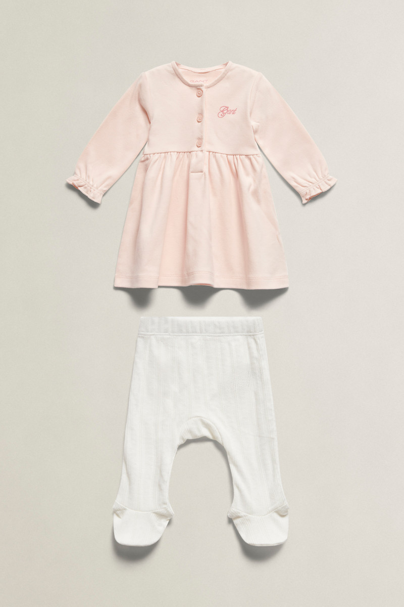 DETSKÝ SET GANT RUFFLE LS DRESS & TIGHTS SET REFINED PINK