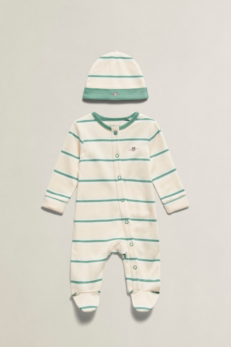 DETSKÝ SET GANT LS SHIELD STRIPE ROMPER CREAMED WHITE