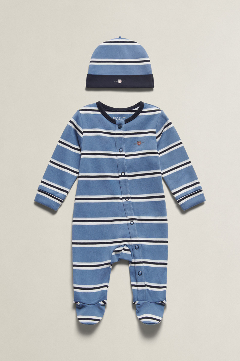 DETSKÝ SET GANT LS SHIELD STRIPE ROMPER SALTY SEA