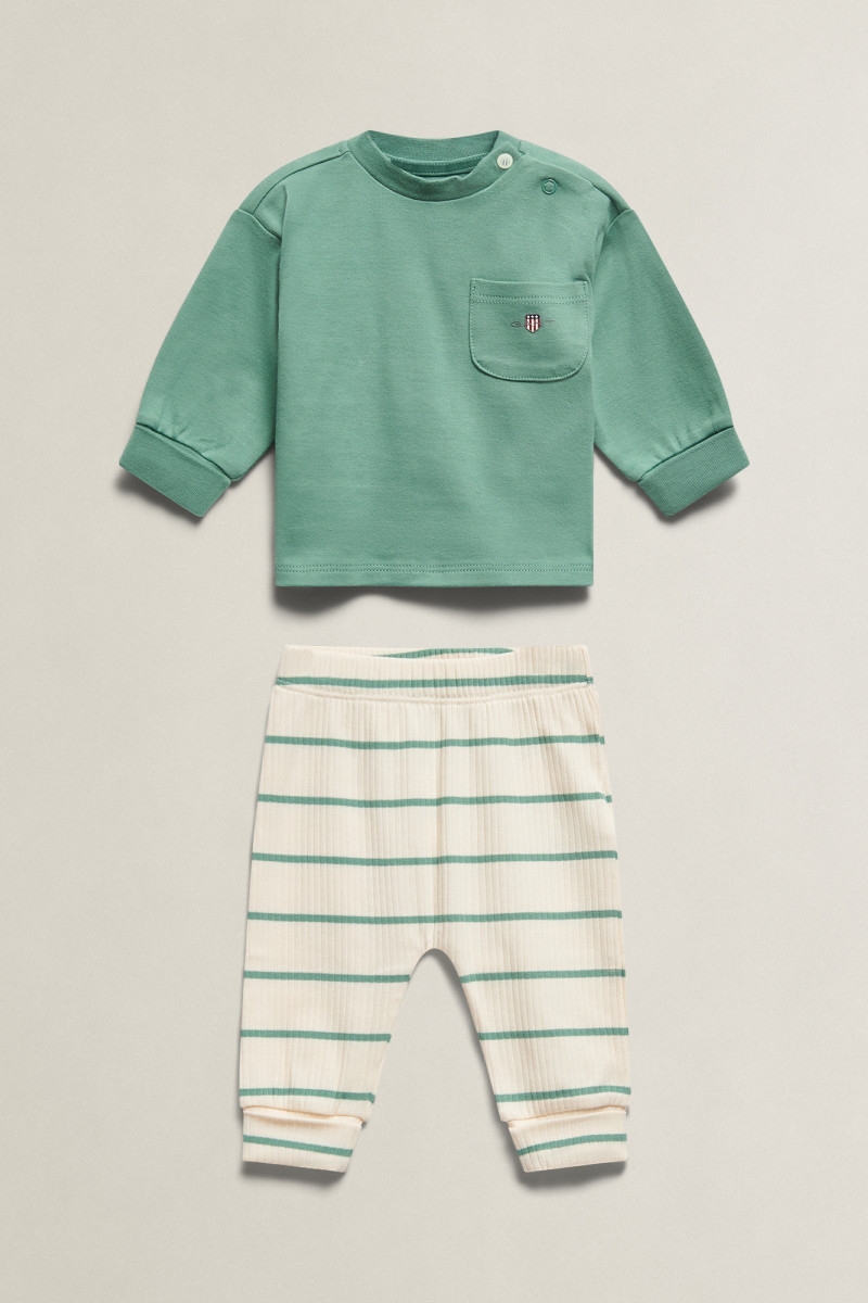 DETSKÝ SET GANT CREW AND STRIPED LEGGING SET EARLY GREEN