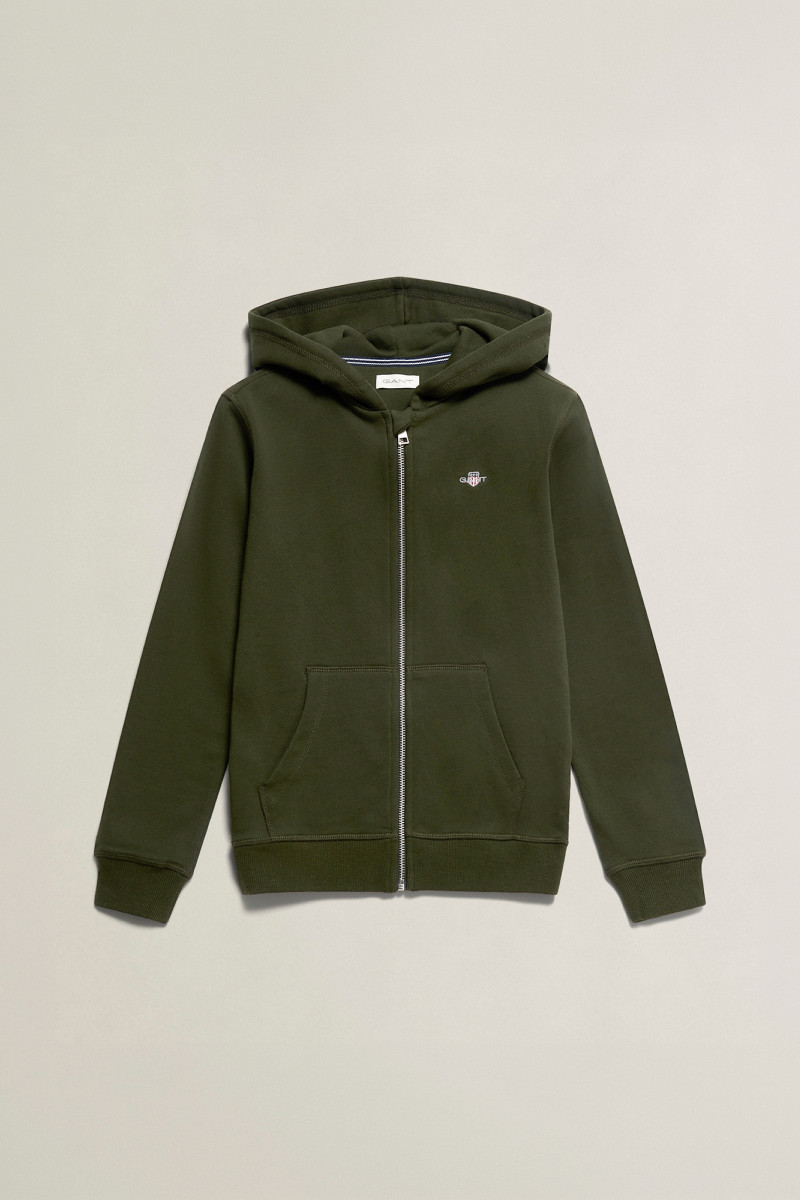MIKINA GANT SHIELD FULL ZIP HOODIE DARK MOSS GREEN