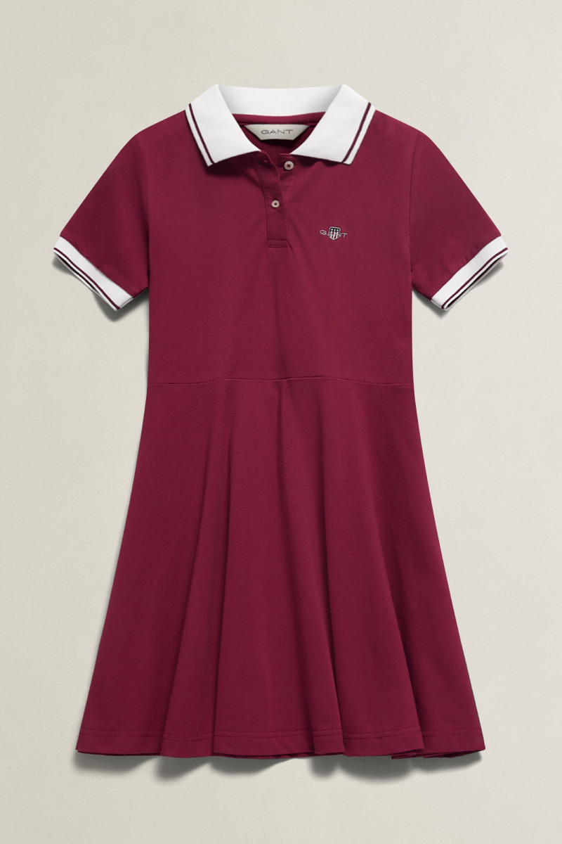 ŠATY GANT SHIELD SS POLO DRESS VIBRANT BURGUNDY