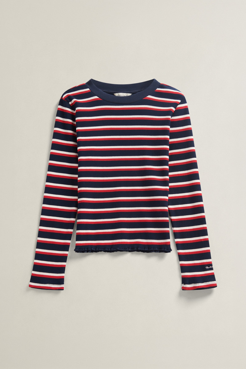 TRIČKO GANT STRIPE RIB LS T-SHIRT EVENING BLUE