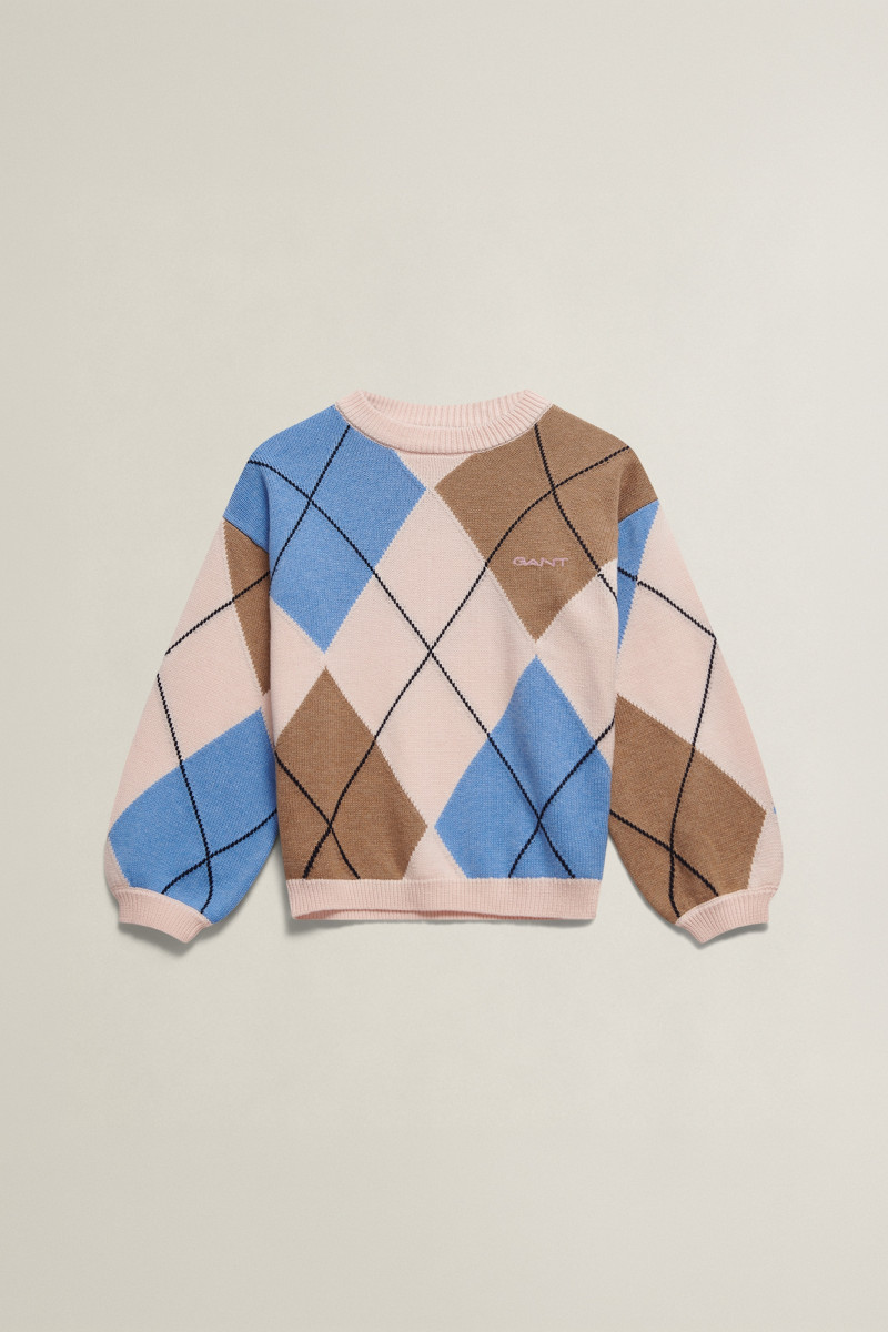 SVETER GANT ARGYLE KNIT JUMPER REFINED PINK