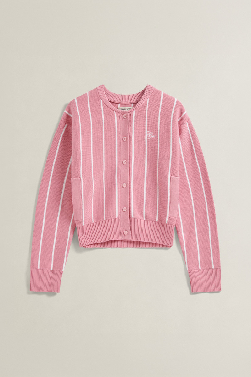 SVETER GANT VARSITY STRIPED CARDIGAN WILD PINK