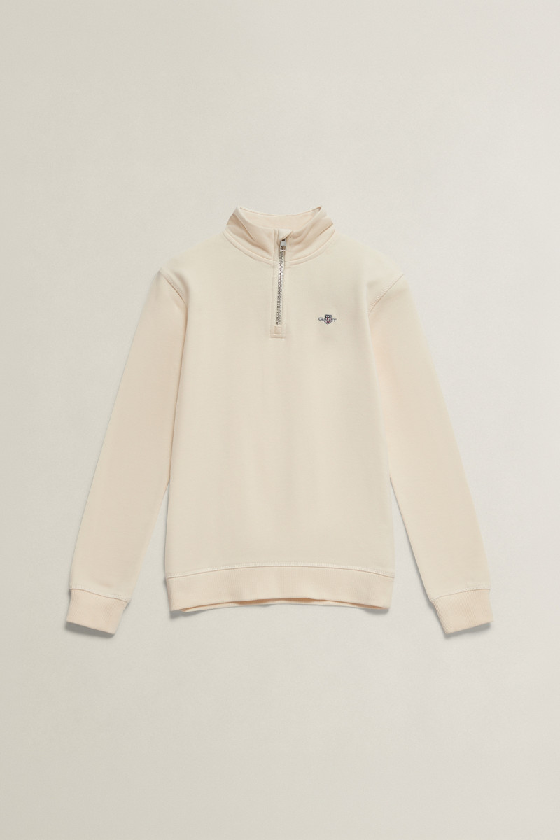 MIKINA GANT SHIELD HALF-ZIP SWEATSHIRT CREAMED WHITE