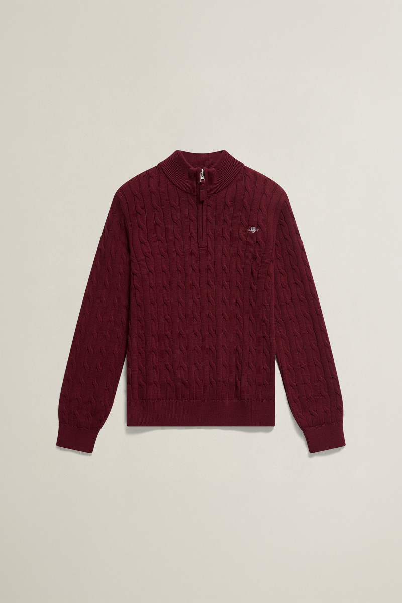 SVETER GANT SHIELD COTTON CABLE HALF ZIP SWEATER PLUMPED RED