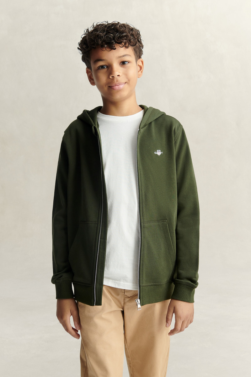 MIKINA GANT SHIELD FULL ZIP HOODIE DARK MOSS GREEN