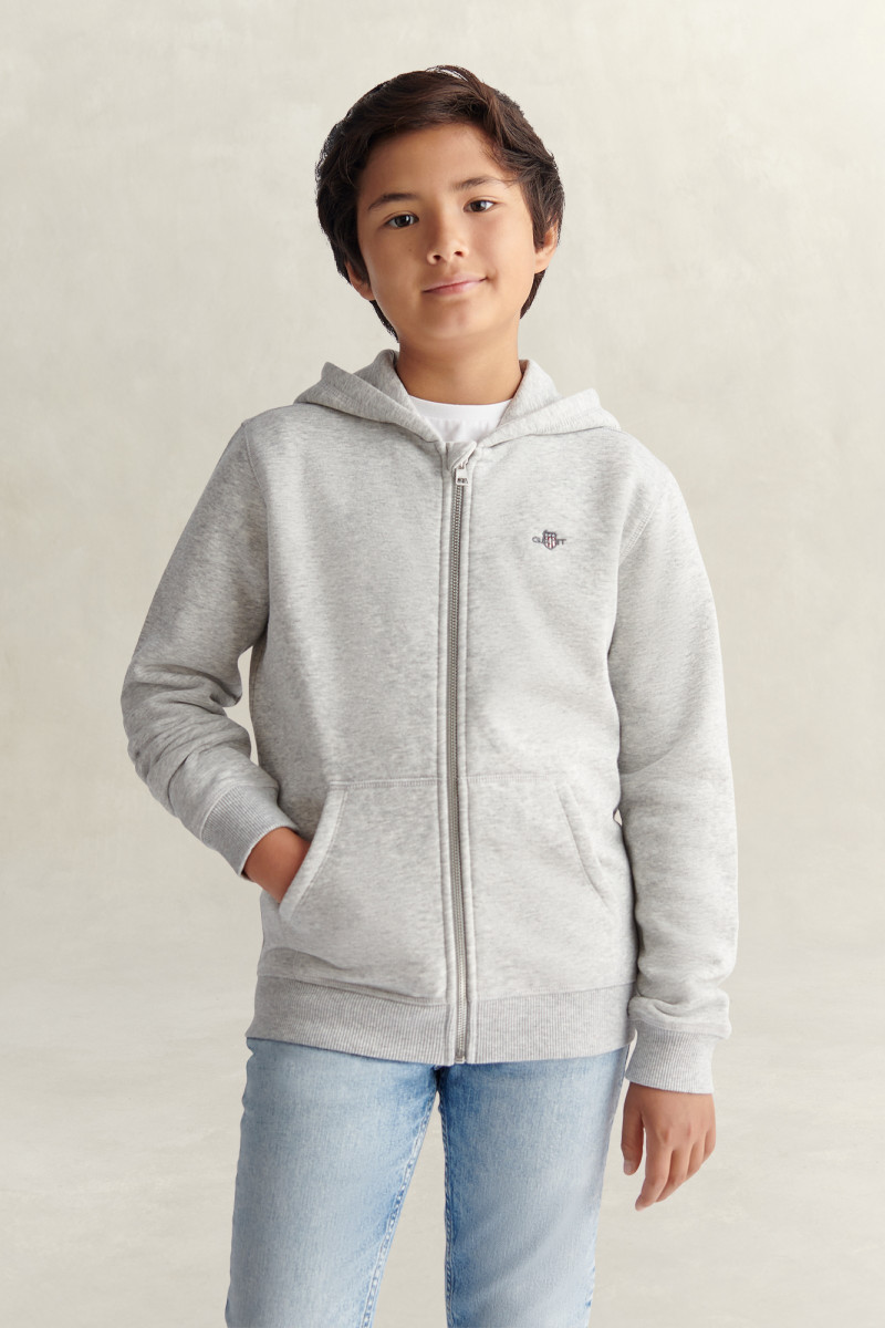 MIKINA GANT SHIELD FULL ZIP HOODIE GREY MELANGE