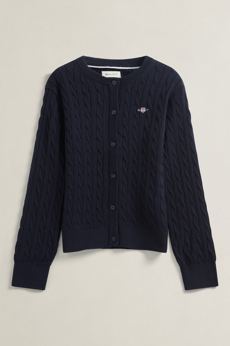 SVETER GANT SHIELD CABLE KNIT CARDIGAN EVENING BLUE
