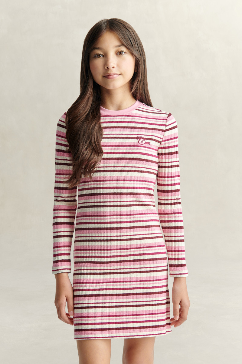 ŠATY GANT STRIPE KNIT DRESS WILD PINK
