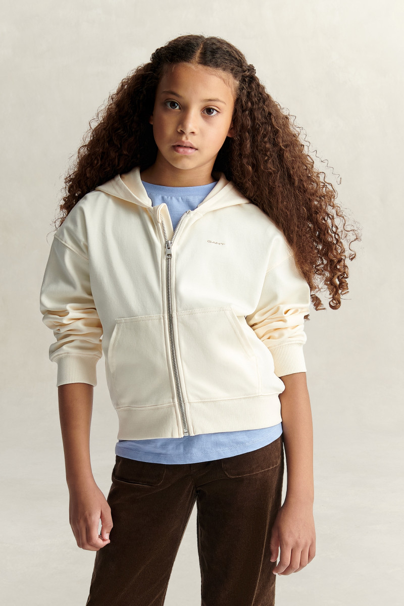 MIKINA GANT OVERSIZE CROP ZIP THRU HOODIE CREAM