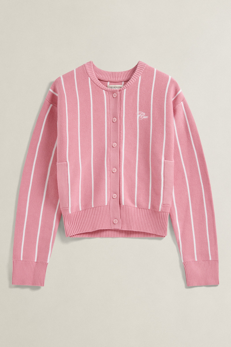 SVETER GANT VARSITY STRIPPED CARDIGAN WILD PINK