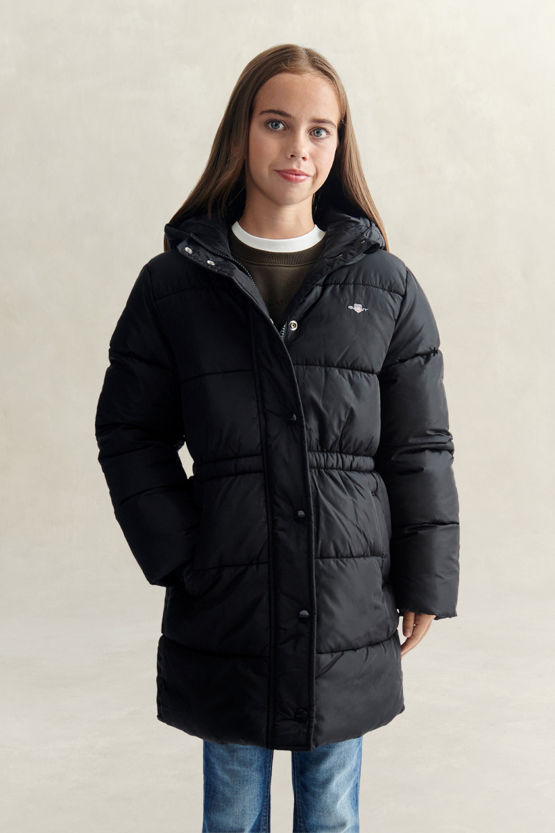 BUNDA GANT MID-LENGTH BELTED PUFFER JACKET BLACK