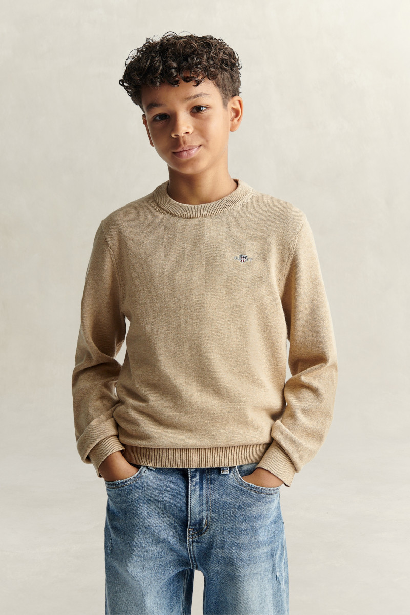 SVETER GANT SHIELD COTTON CREW NECK SWEATER OAT BEIGE MARL