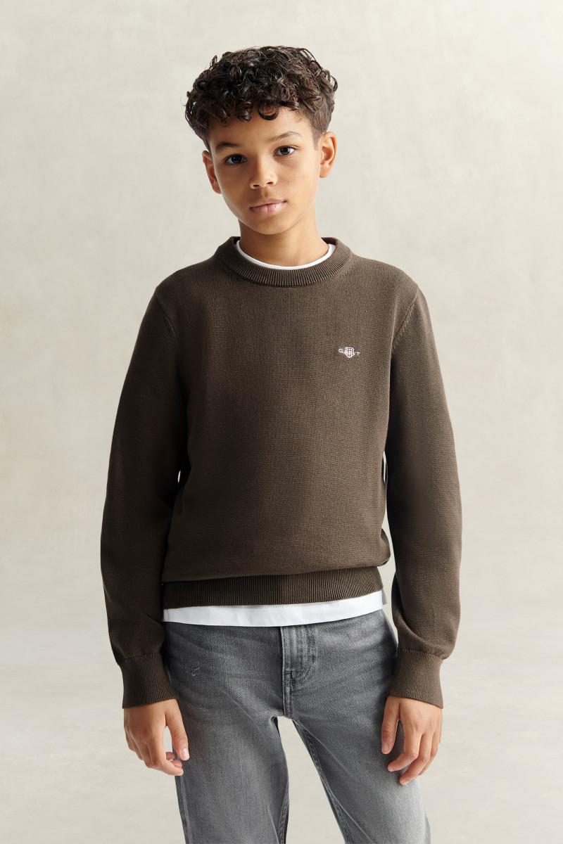 SVETER GANT SHIELD COTTON CREW NECK SWEATER SHADOW BROWN