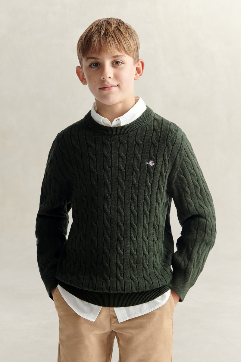 SVETER GANT SHIELD COTTON CABLE NECK SWEATER DARK MOSS GREEN