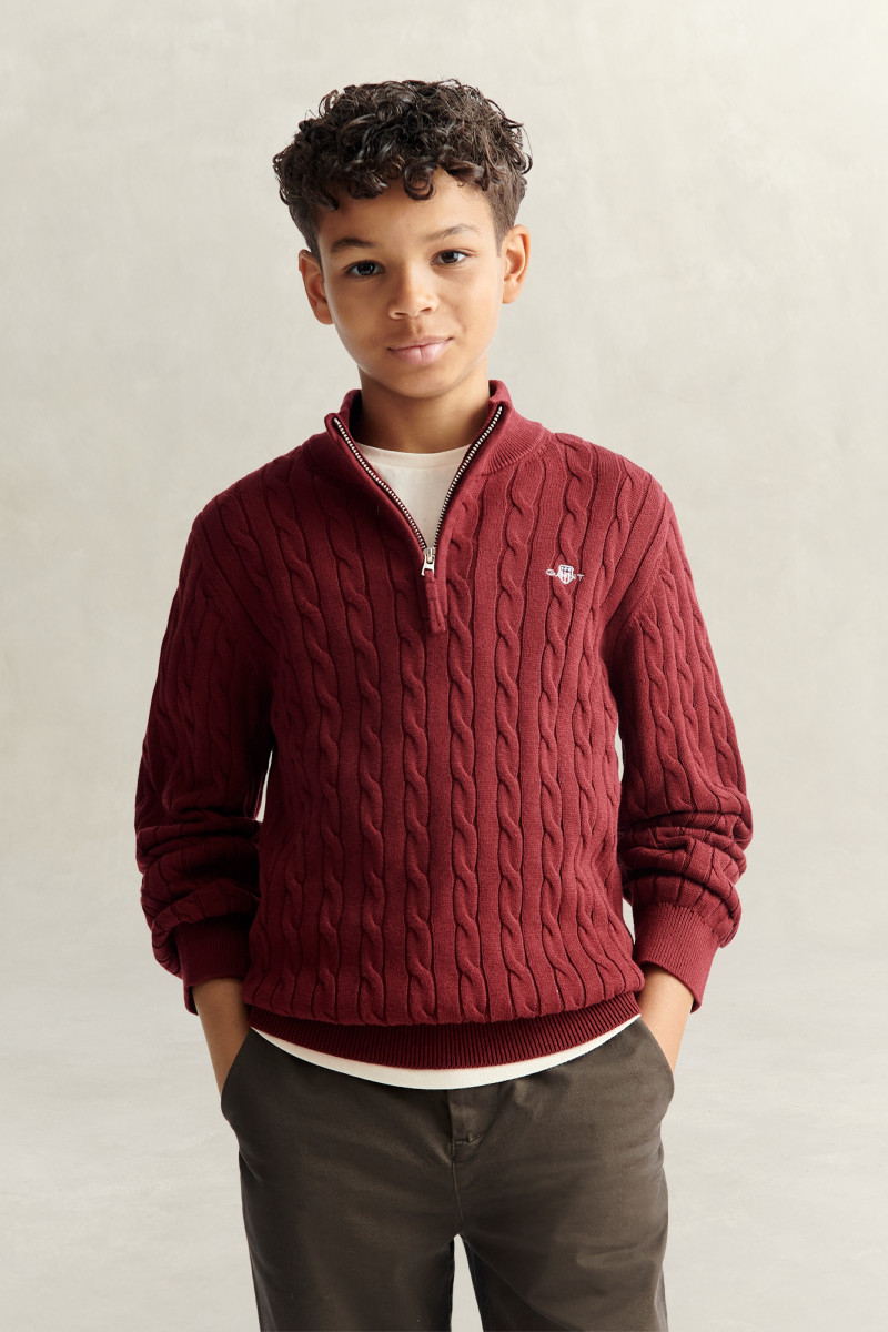 SVETER GANT SHIELD COTTON CABLE HALF ZIP SWEATER PLUMPED RED