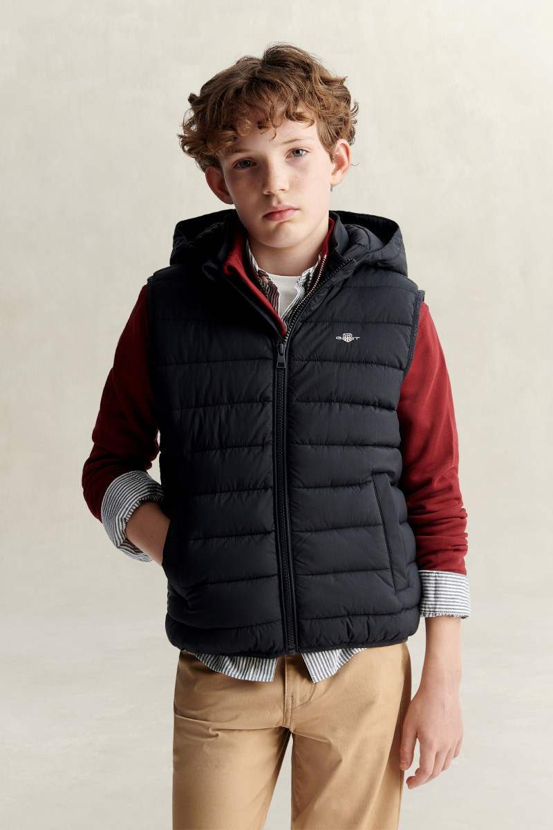 VESTA GANT HOODED LIGHTWEIGHT QUILTED VEST BLACK