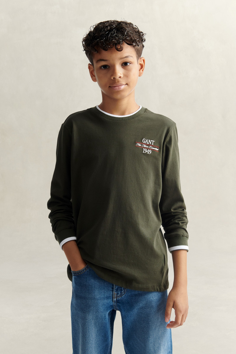 TRIČKO GANT CREST LS T-SHIRT DARK MOSS GREEN