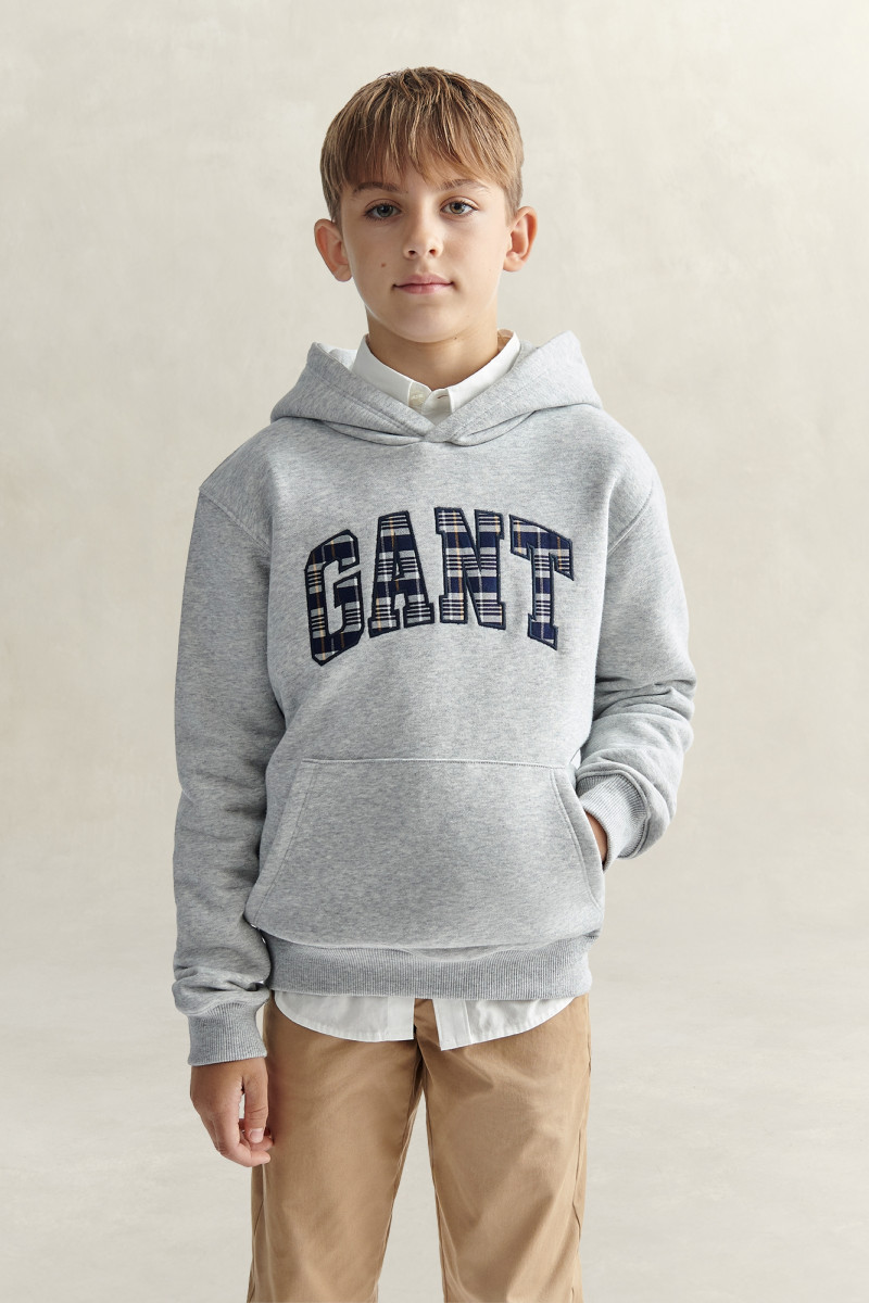 MIKINA GANT CHECK APPLIQUE BB HOODIE GREY MELANGE