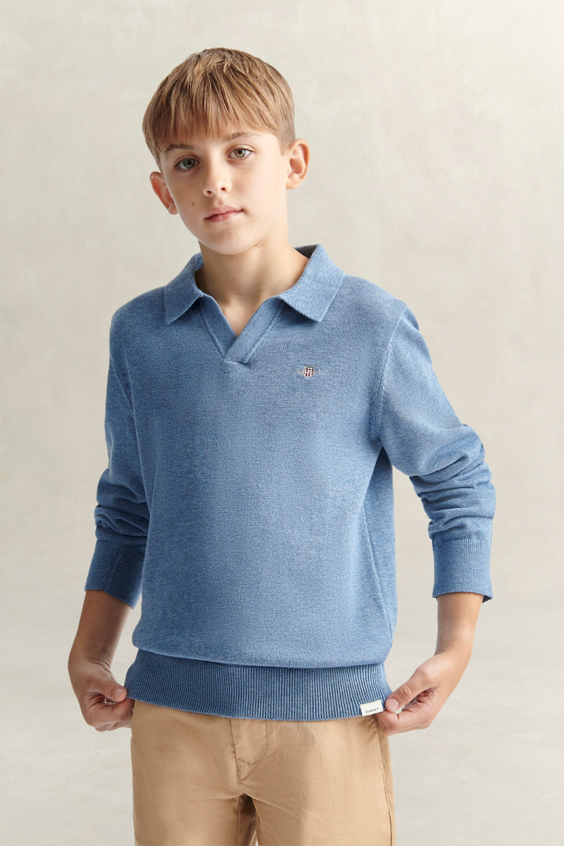 SVETER GANT SHIELD KNITTED ZIP LS POLO SALTY SEA MELANGE