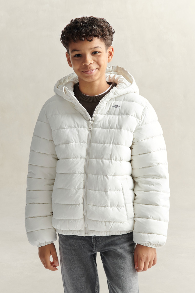 BUNDA GANT HOODED PUFFER JACKET FAUX DOWN FILL EGGSHELL