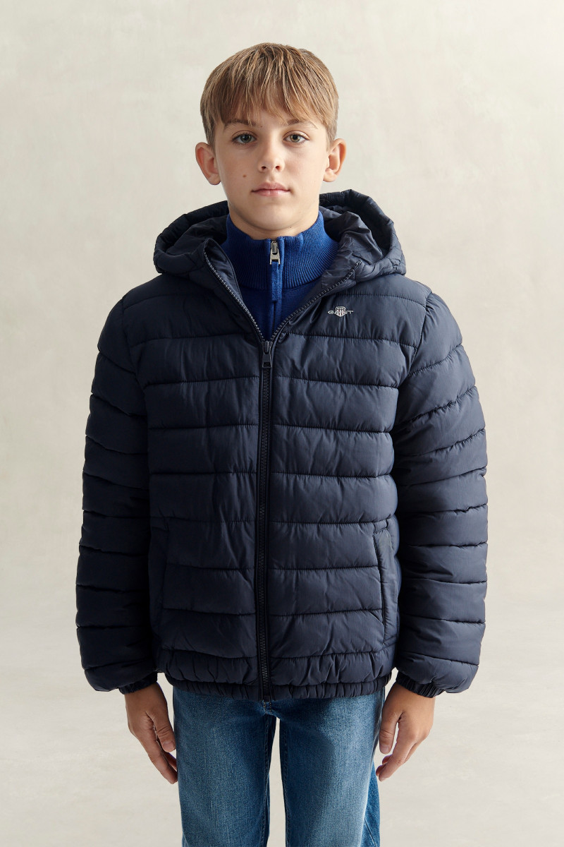 BUNDA GANT HOODED PUFFER JACKET FAUX DOWN FILL EVENING BLUE