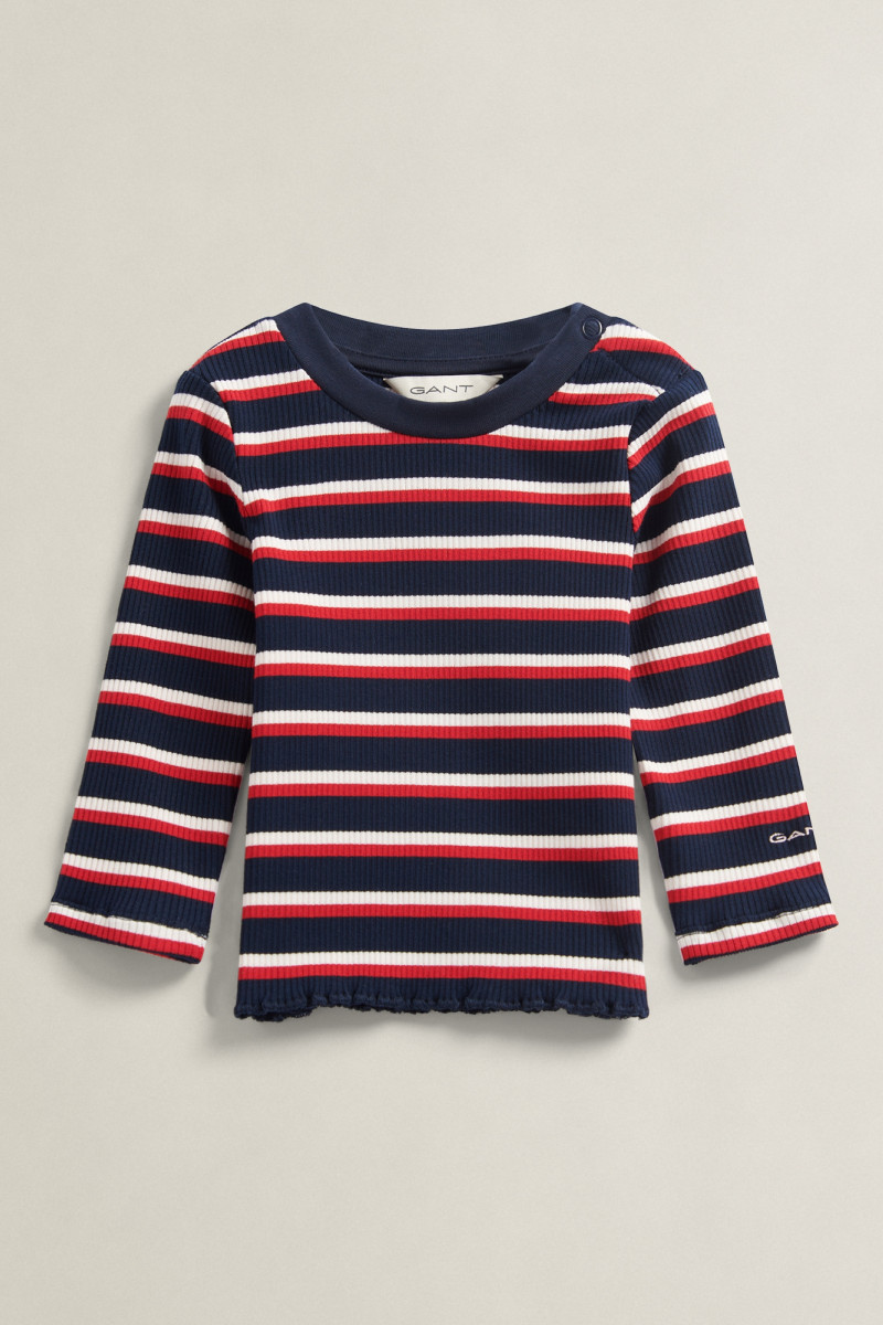 TRIČKO GANT STRIPE RIB LS T-SHIRT EVENING BLUE