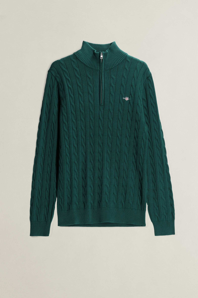 SVETER GANT COTTON CABLE HALF ZIP DARK EMERALD